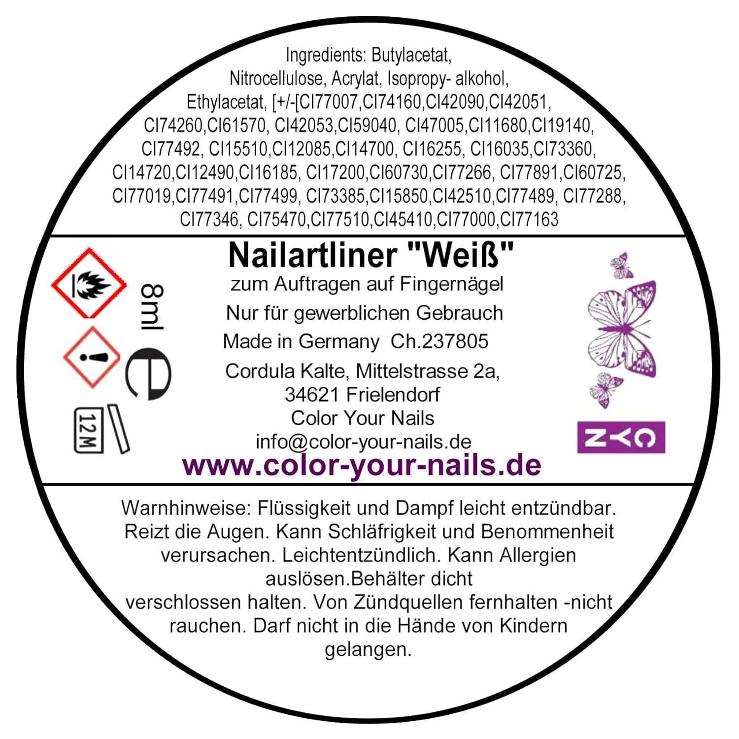 Лайнер для дизайна ногтей Fineliner, белый, 8 мл Color Your Nails — фото 4