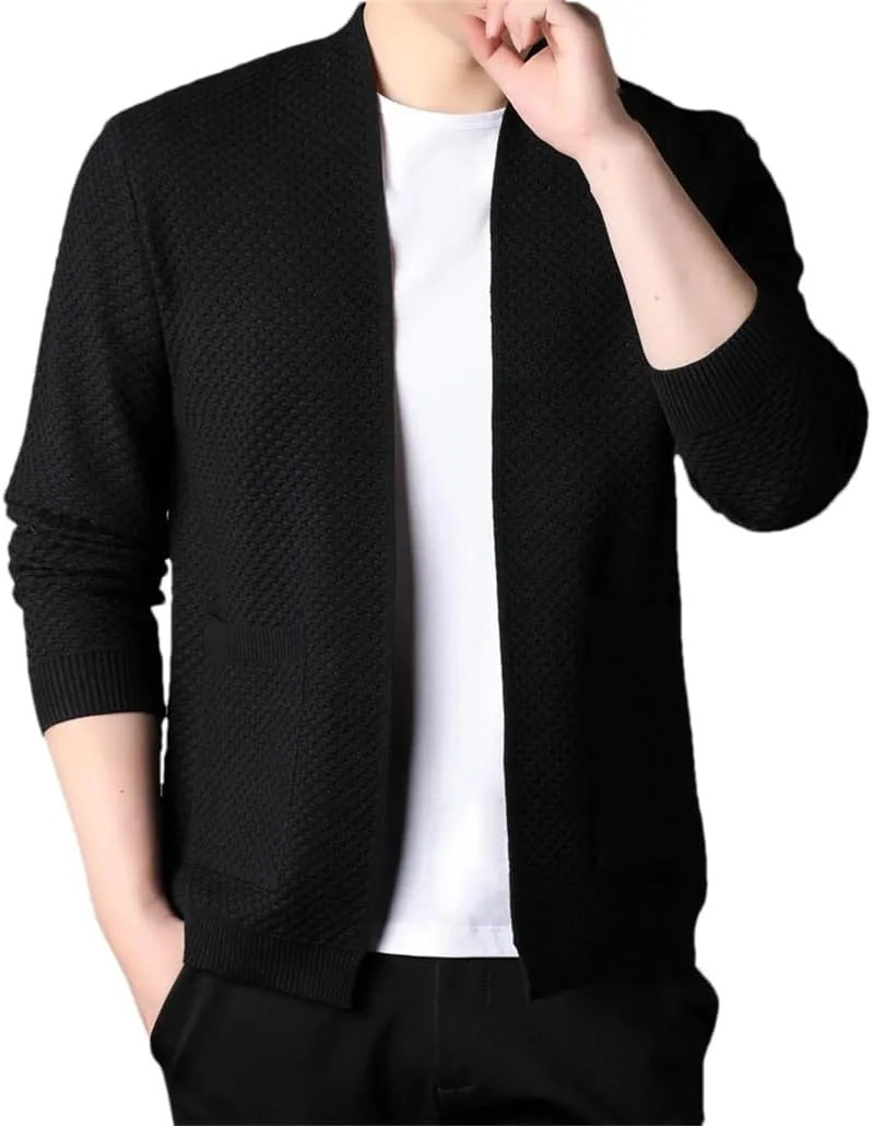 

Мужской кардиган с длинными рукавами и клетчатыми карманами Dninmim