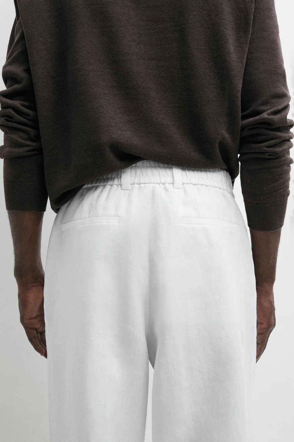 Брюки из 100% льна с эластичным поясом Massimo Dutti, белый — фото 4