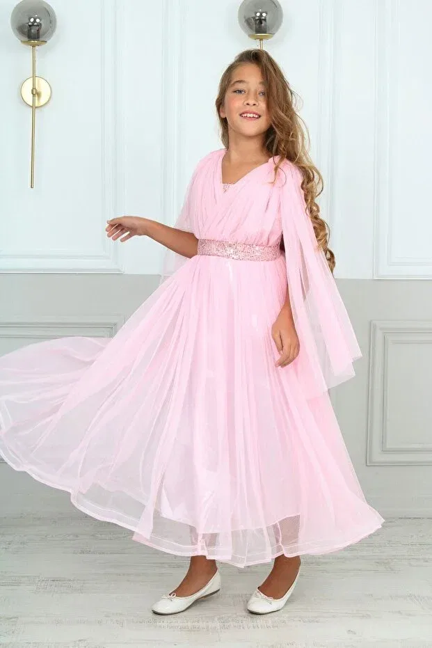 Детское платье для девочек с пайетками A-line Jannock, Pink
