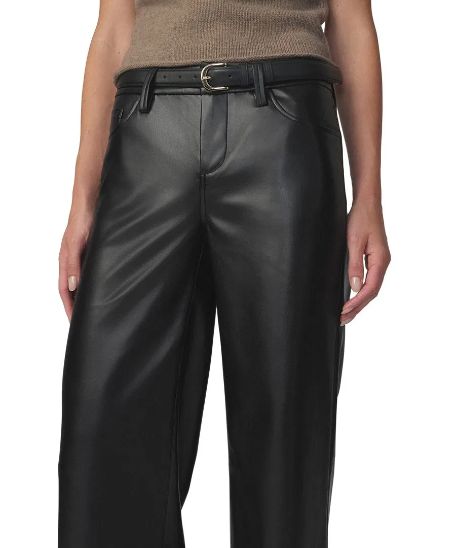Брюки широкие из экокожи с высокой посадкой Lou Lou Faux Leather Wide-Leg Joe's Jeans, Black — фото 3