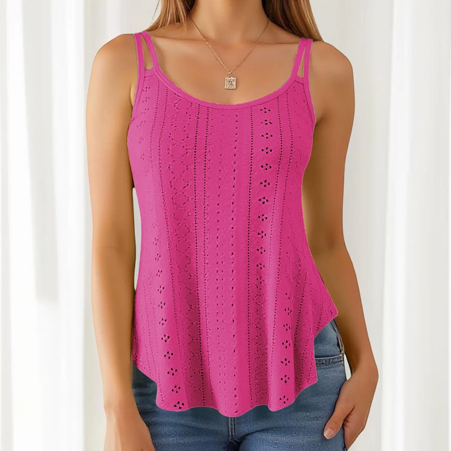 Женский топ без рукавов с жаккардовым узором, Hot Pink-b — фото 2