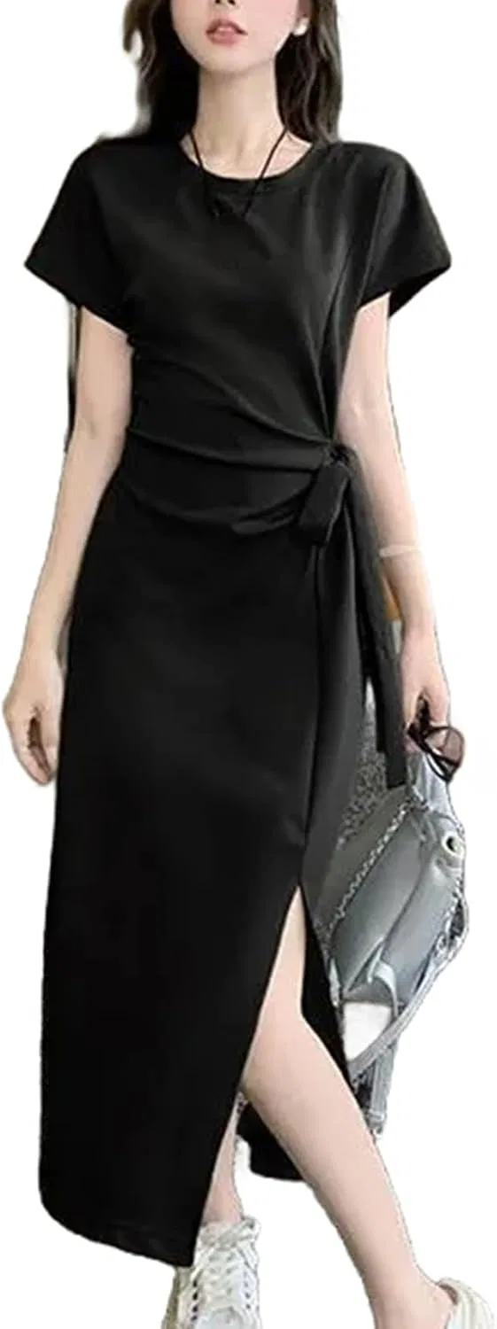 Женское платье миди с разрезом на плече Slimming Elegant Gown, Black