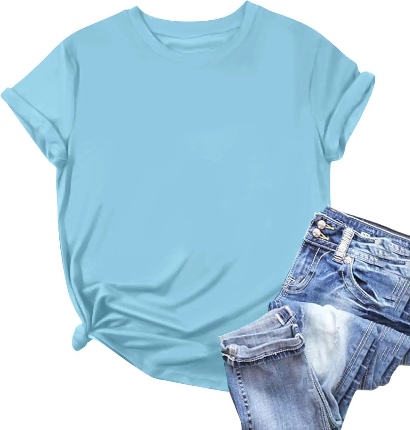 Женская футболка с круглым вырезом свободного кроя, Light Blue — фото 2