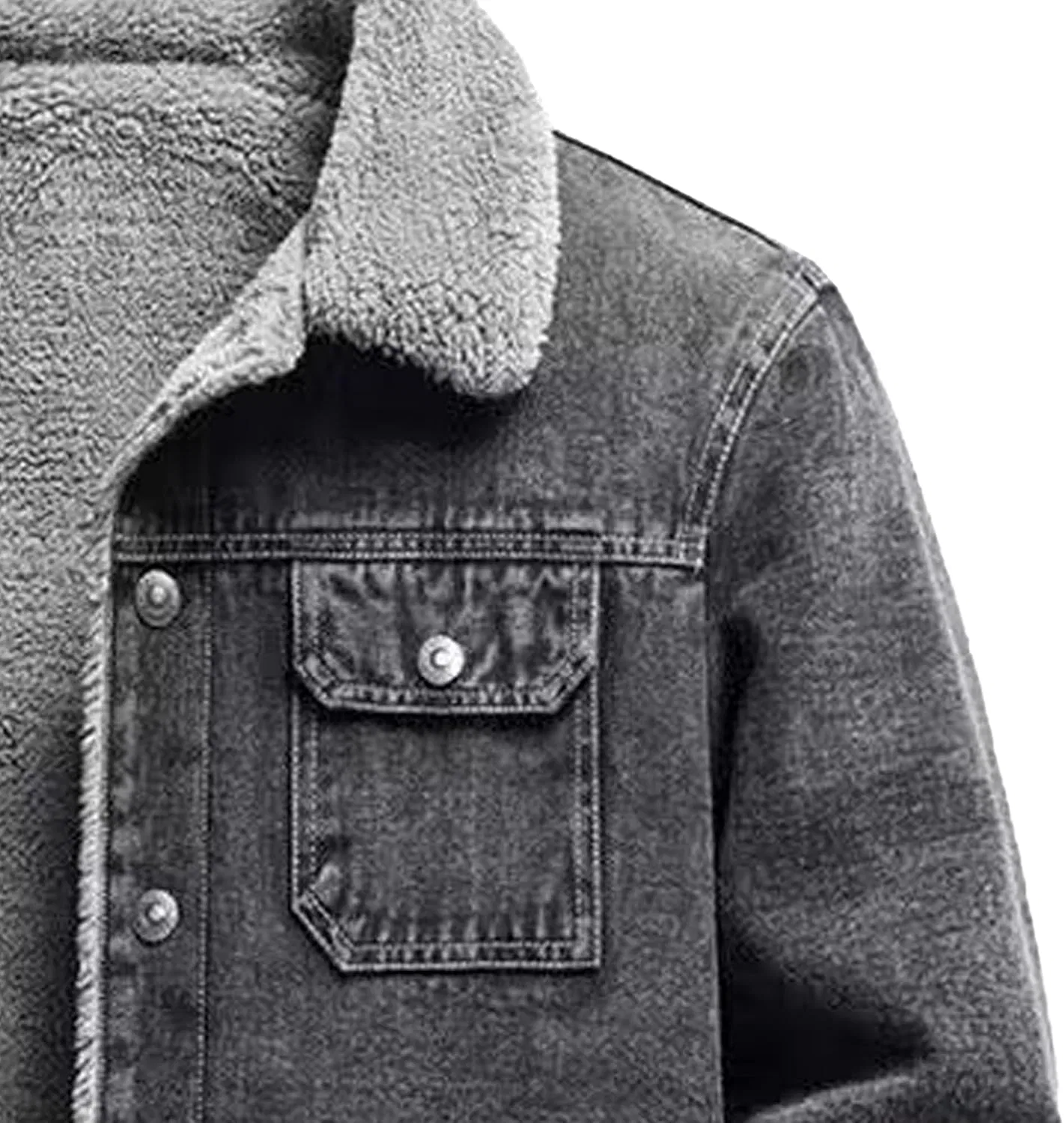 Мужская джинсовая куртка на флисе, Slim Fit, серый — фото 4