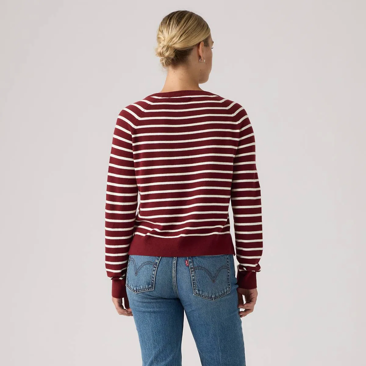Очень мягкий пуловер с V-образным вырезом Levi's, Parisienne Stripe Warm Cabernet - Red — фото 4