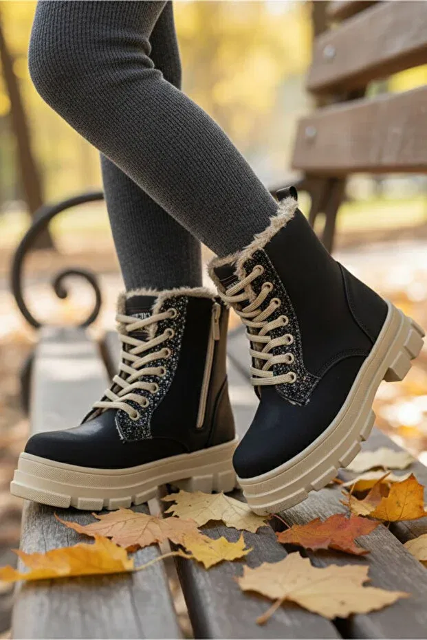 Детские ботинки для девочек с блестками Tofisa, Black Beige