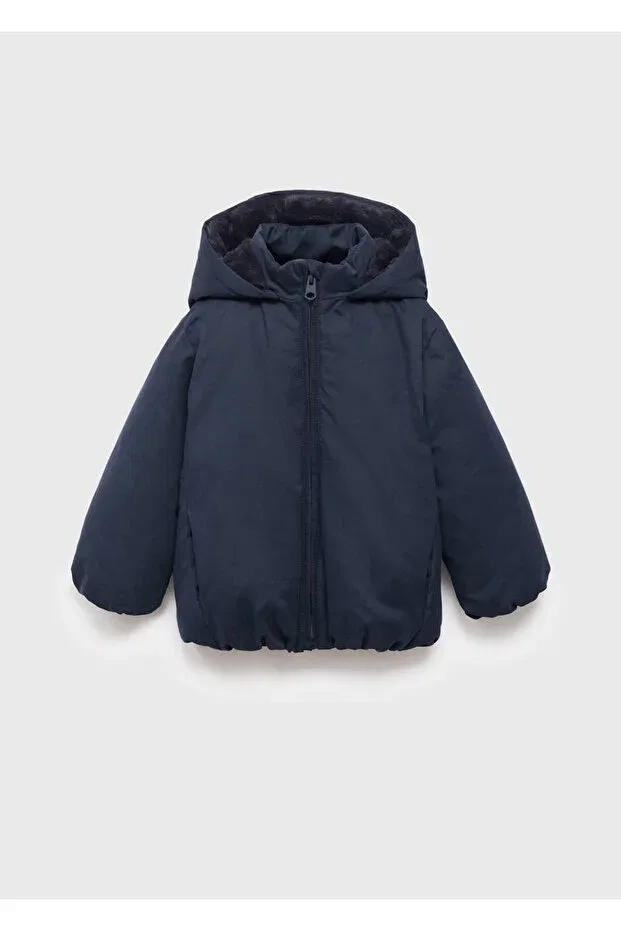 Детское зимнее пальто для девочек стеганое с капюшоном Mango Baby, Navy Blue