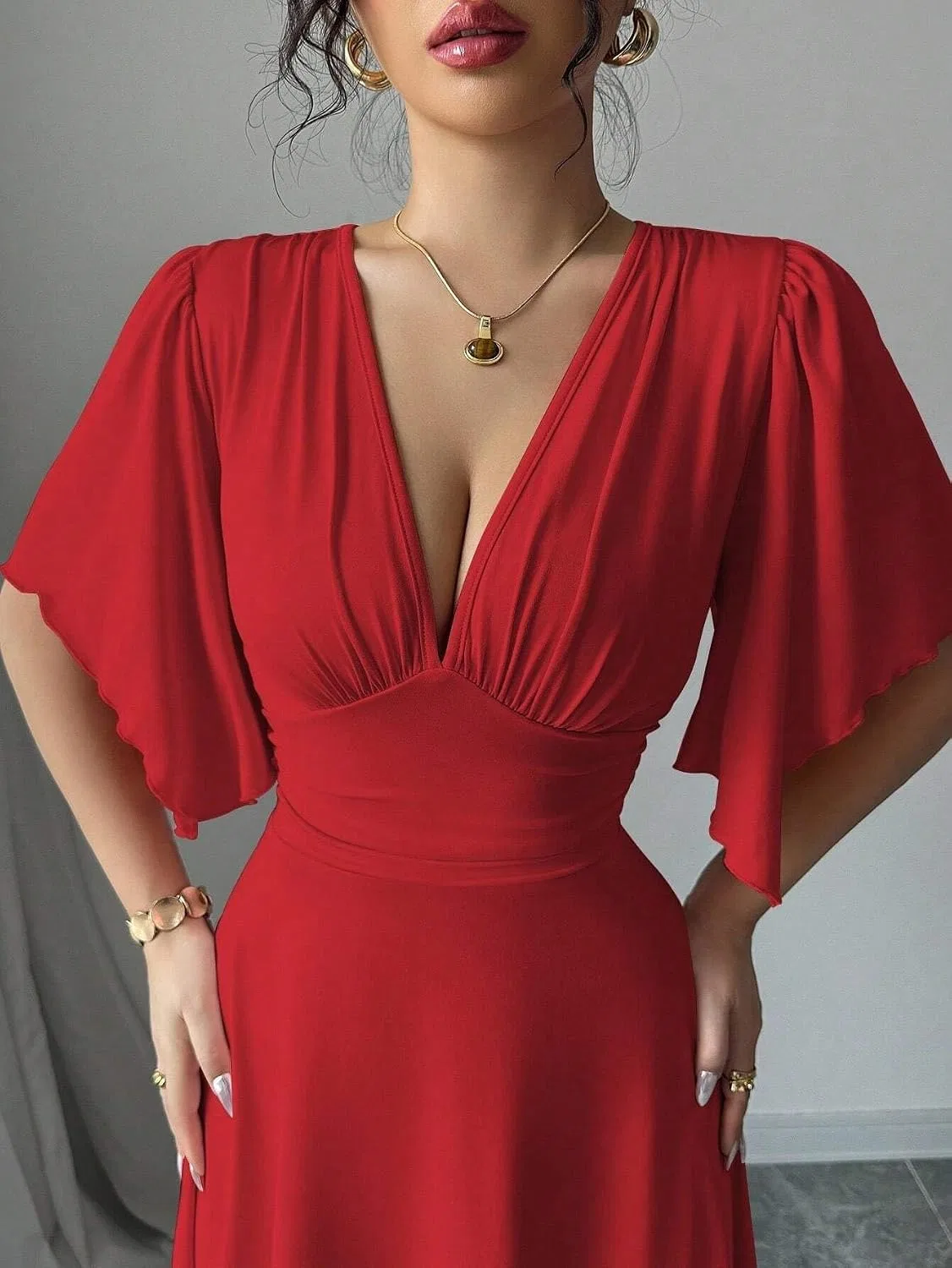 Женское мини-платье с рукавами-кимоно Slimming Fit, Red — фото 4