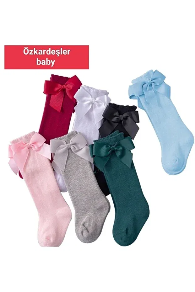 Детские носки для девочек с бантом Özkardeşler Baby, White Pink Pink Red Blue Petrol Gray Black