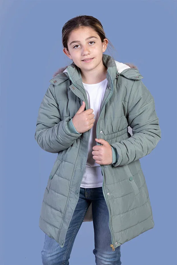 Детское пальто для девочек с капюшоном Girl'S pusher k hooded long coat with zipper and snap closure pockets and elastic waist - water inside Toontoy, Green