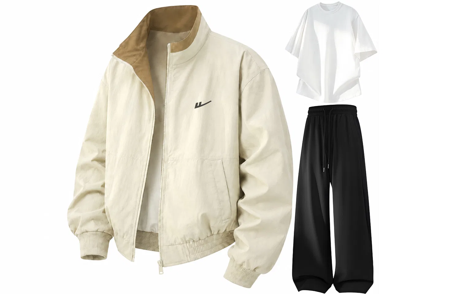 Детский комплект спортивной одежды с воротником-стойкой Khaki White T-Shirt Black Pants WARRIOR — фото 3