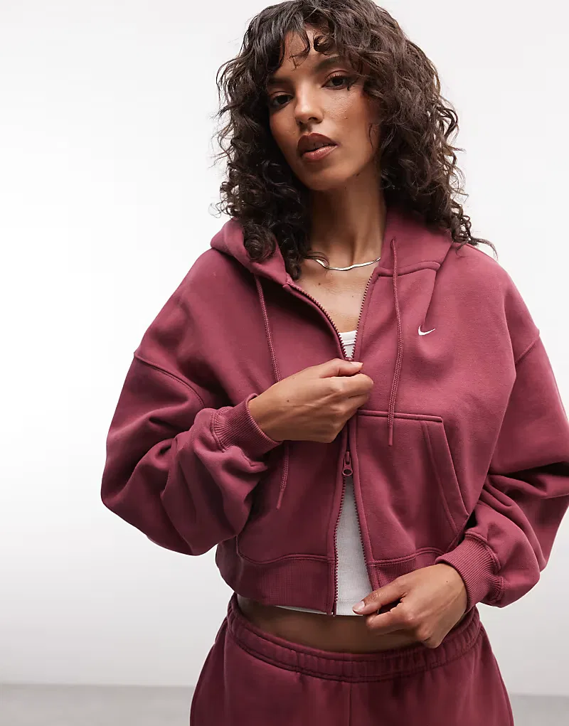 Укороченная толстовка Nike Studio Fleece средней плотности на молнии, розовый