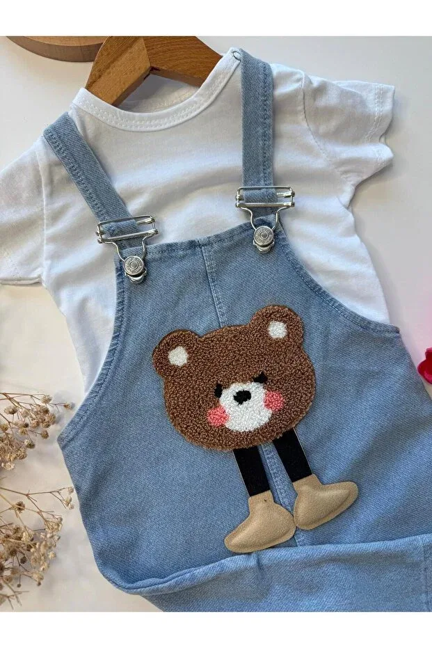 Детский комбинезон для девочек хлопковый комплект Bear embroidered Baby Buu, White — фото 4