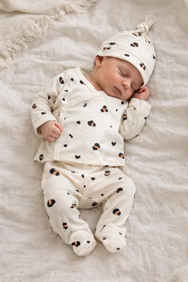 Детский комплект для новорожденных с принтом Organic newborn leopard patterned Piqaboo, Beige