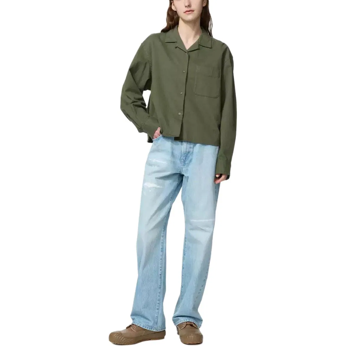Женская рубашка с лацканами Olive JWANDERSON, UNIQLO, Olive — фото 4