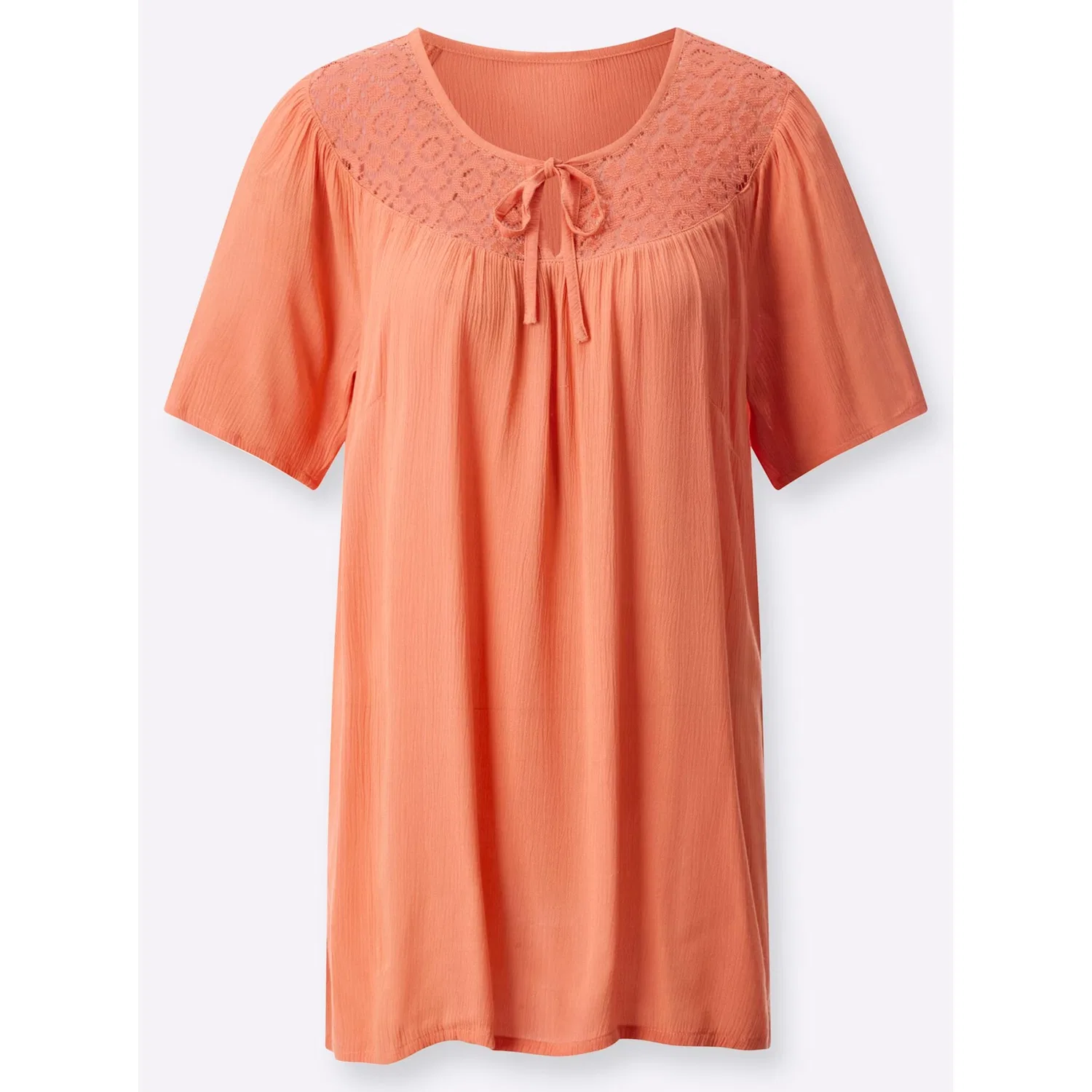 Женская блуза-туника с кружевной вставкой Classic Basics, Papaya — фото 4