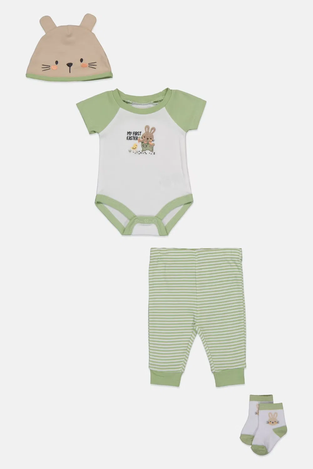 Комплект боди-комбинезон и штаны с шапочкой и носками, вышивка, Baby Essentials, разноцветный — фото 2