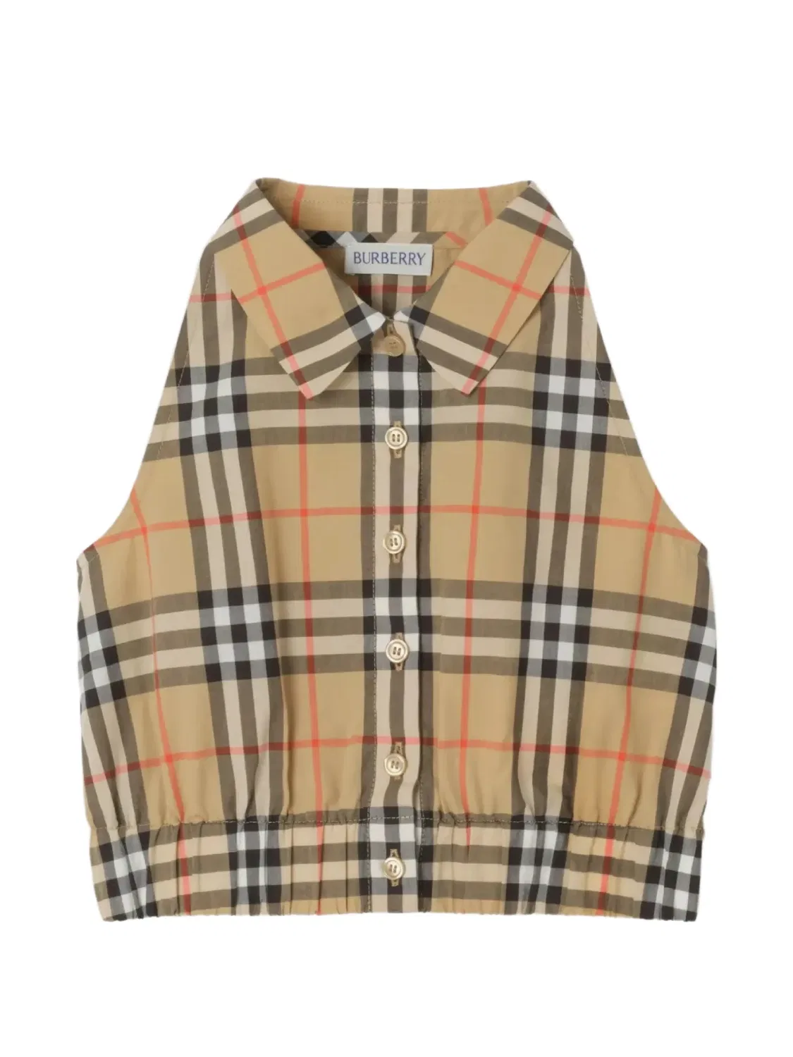 Укороченная рубашка в клетку Burberry Kids, нейтральные цвета