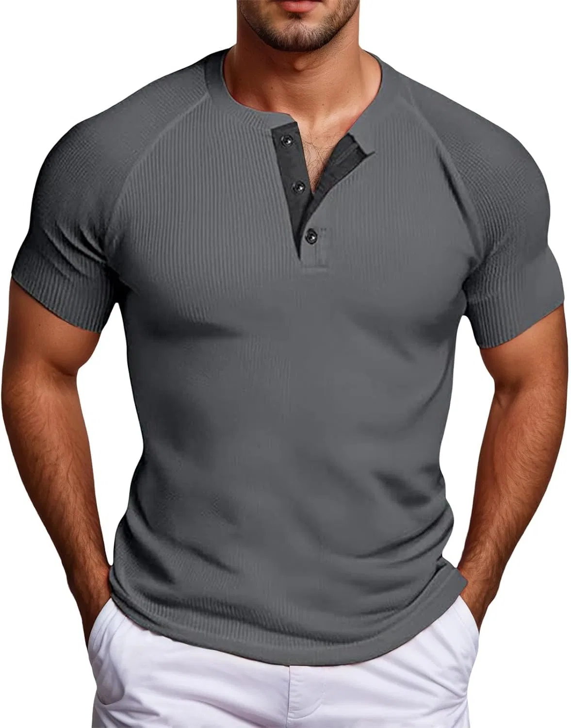 Мужская футболка с пуговицами Short Sleeve Button Design, Dark Gray