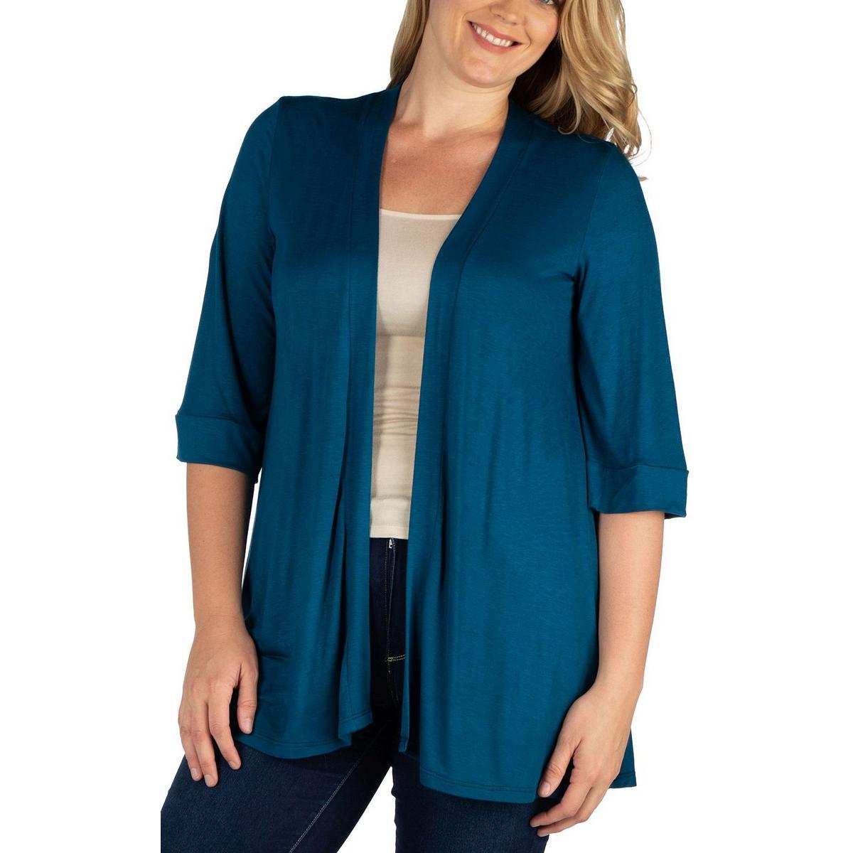 

Женский однотонный блейзер из полиэстера с открытым передом 24seven Comfort Apparel, цвет teal