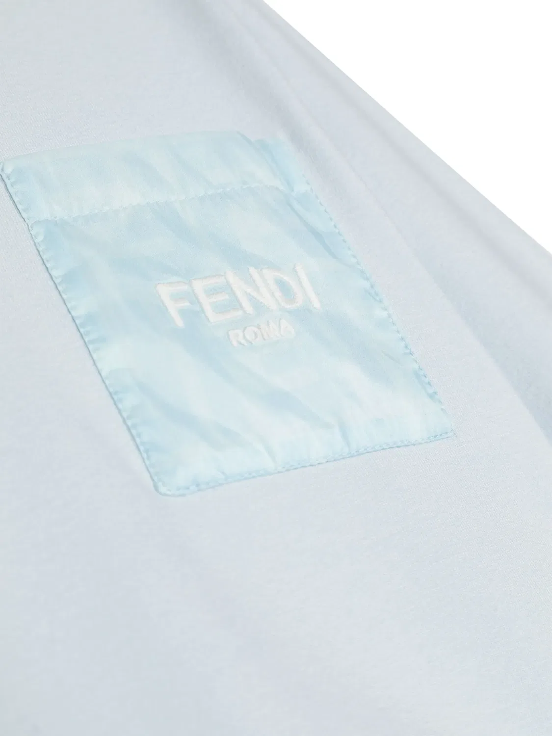 Хлопковый свитшот с вышитым логотипом FENDI, пудрово-голубой — фото 3