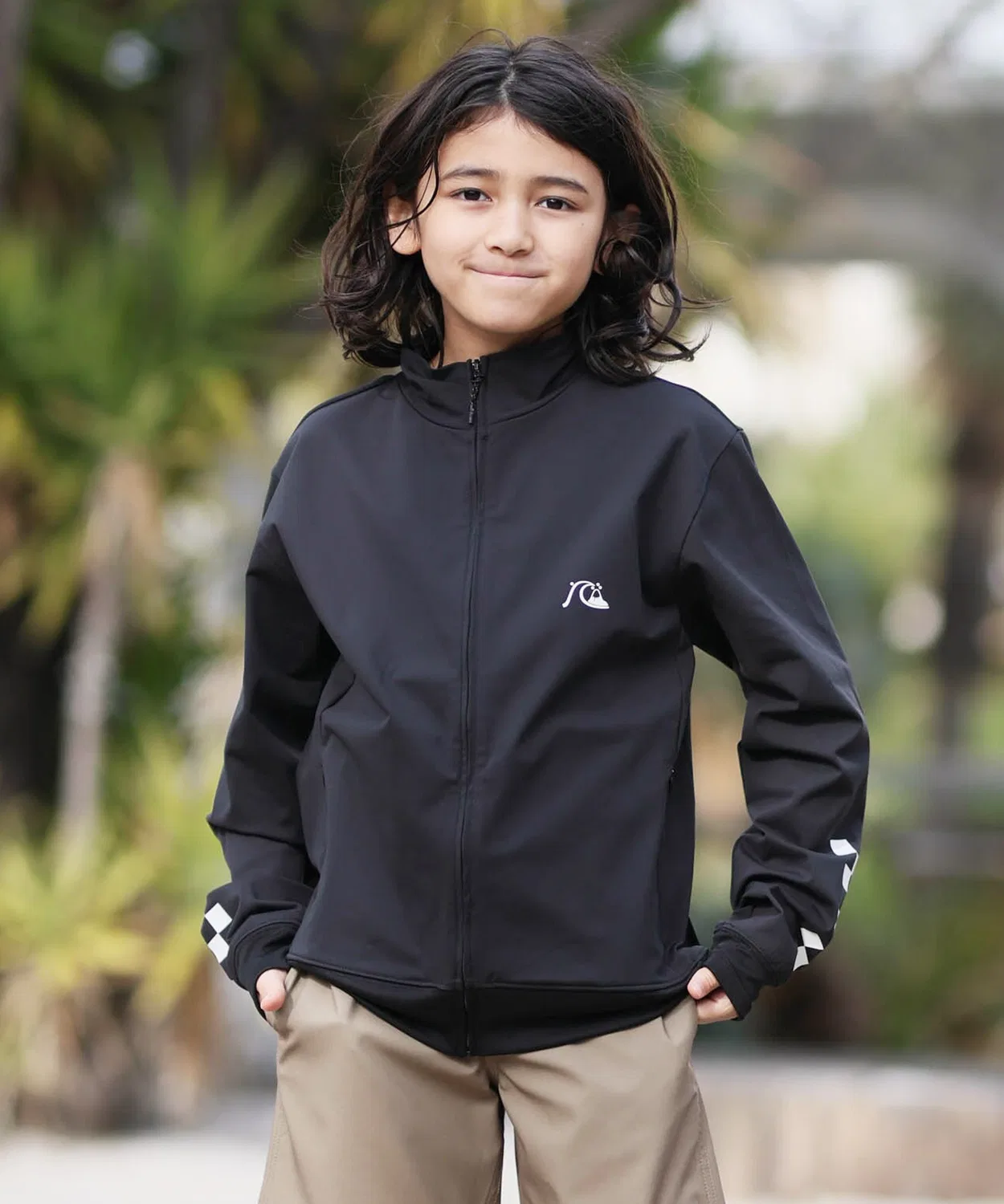 Детская растягивающаяся рашгарда с длинным рукавомChecker Zip Youth Quiksilver, Black