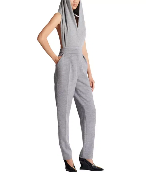 Женские брюки с застежкой на молнию и пуговицу Tailored Cotton Knit Trousers Balmain, серый — фото 4
