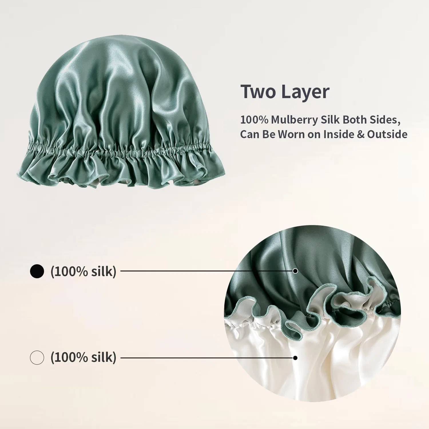Шелковый капор для волос, ZIMASILK, двойной слой, 1 шт, Grey+Ivory — фото 4