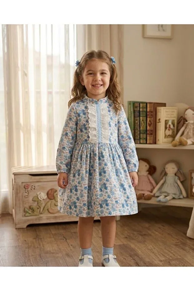 Детское платье для девочек кружевное Blue floral patterned lace front Baby-Kid Store, Blue — фото 2