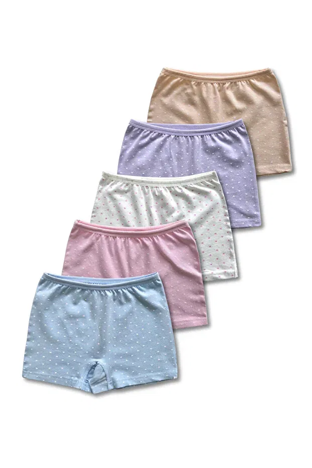 Детский комплект боксеров для девочек из хлопка с лайкрой 5 шт Panfilia, Pink-Blue-White
