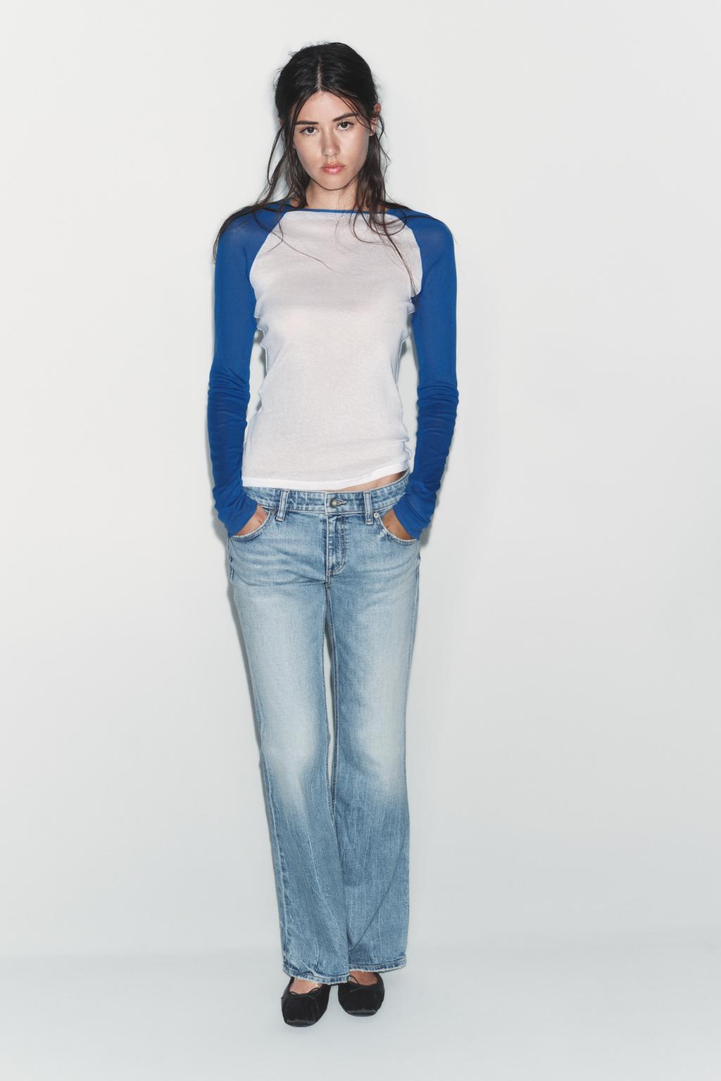 Футболка Zara Supima Long Sleeve, белый/синий — фото 4