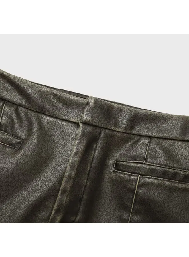 Юбка-трапеция с высокой посадкой из экокожи Zara, темно-коричневый — фото 4