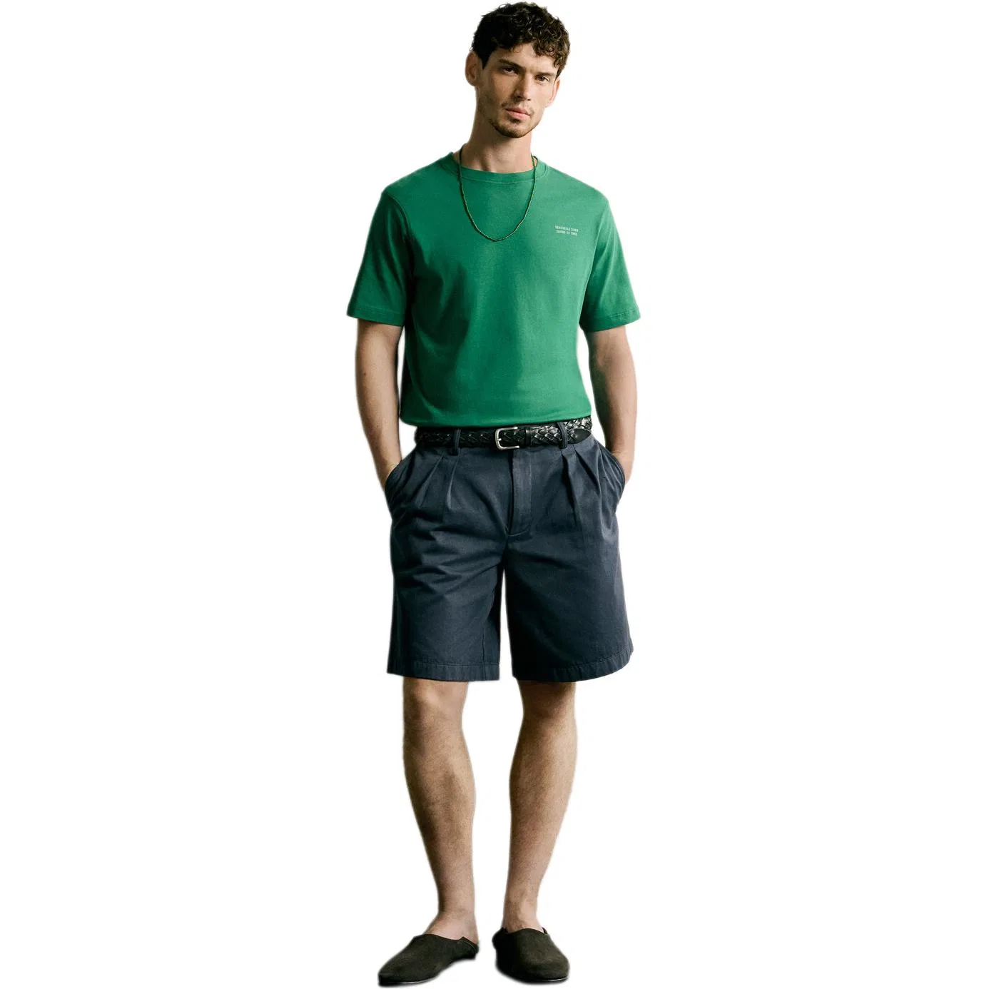Мужская футболка с круглым вырезом Green ZARA — фото 4