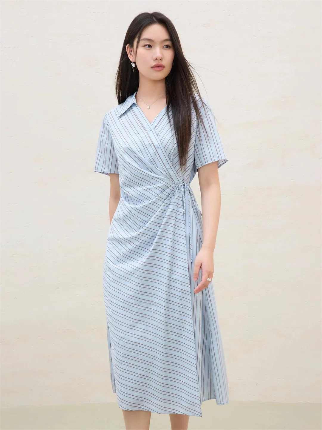 Женское платье-рубашка с перекрестным воротником офисное Casual, Sky Blue — фото 2