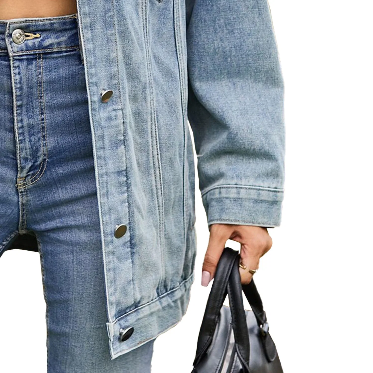 Женская джинсовая куртка oversize с капюшоном, Azzurro chiaro — фото 4