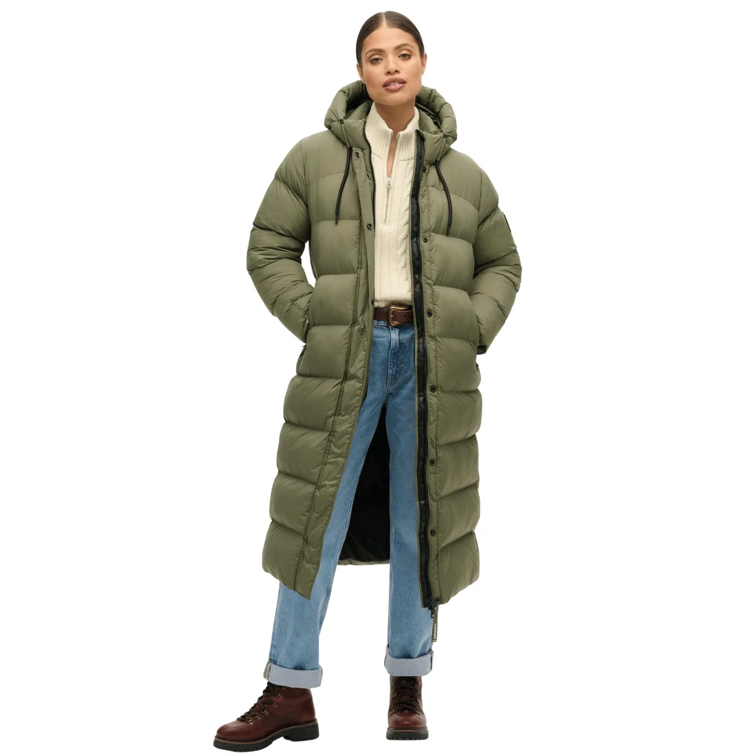 Женская длинная стеганая куртка с принтом Superdry, Green