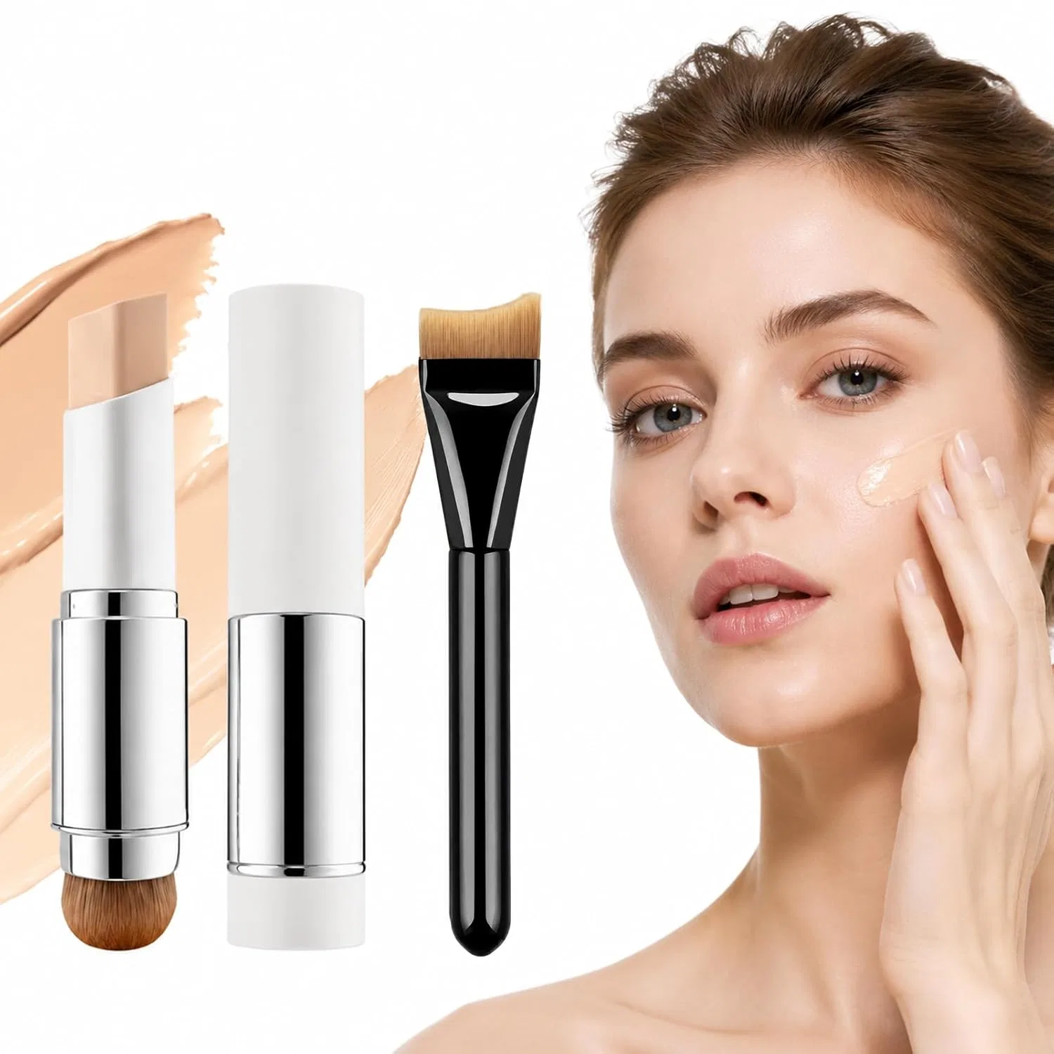 Foundation Stick с изменяющимся цветом YQOPDEBD, набор с кистью, 50 г, Naturfarbe