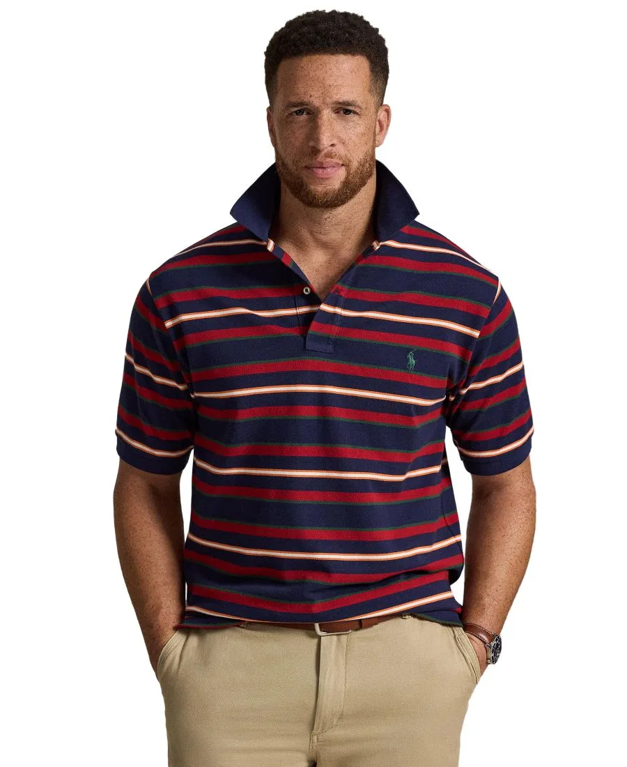 Поло с полоской из хлопковой сетки, классический крой, модель Big & Tall Polo Ralph Lauren, Newport Navy Multi