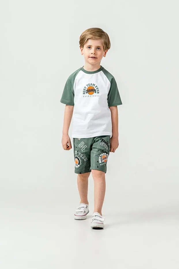 Детский комплект для мальчиков с принтом Best Team Ever Basketball Champs Mışıl Kids, Green — фото 2