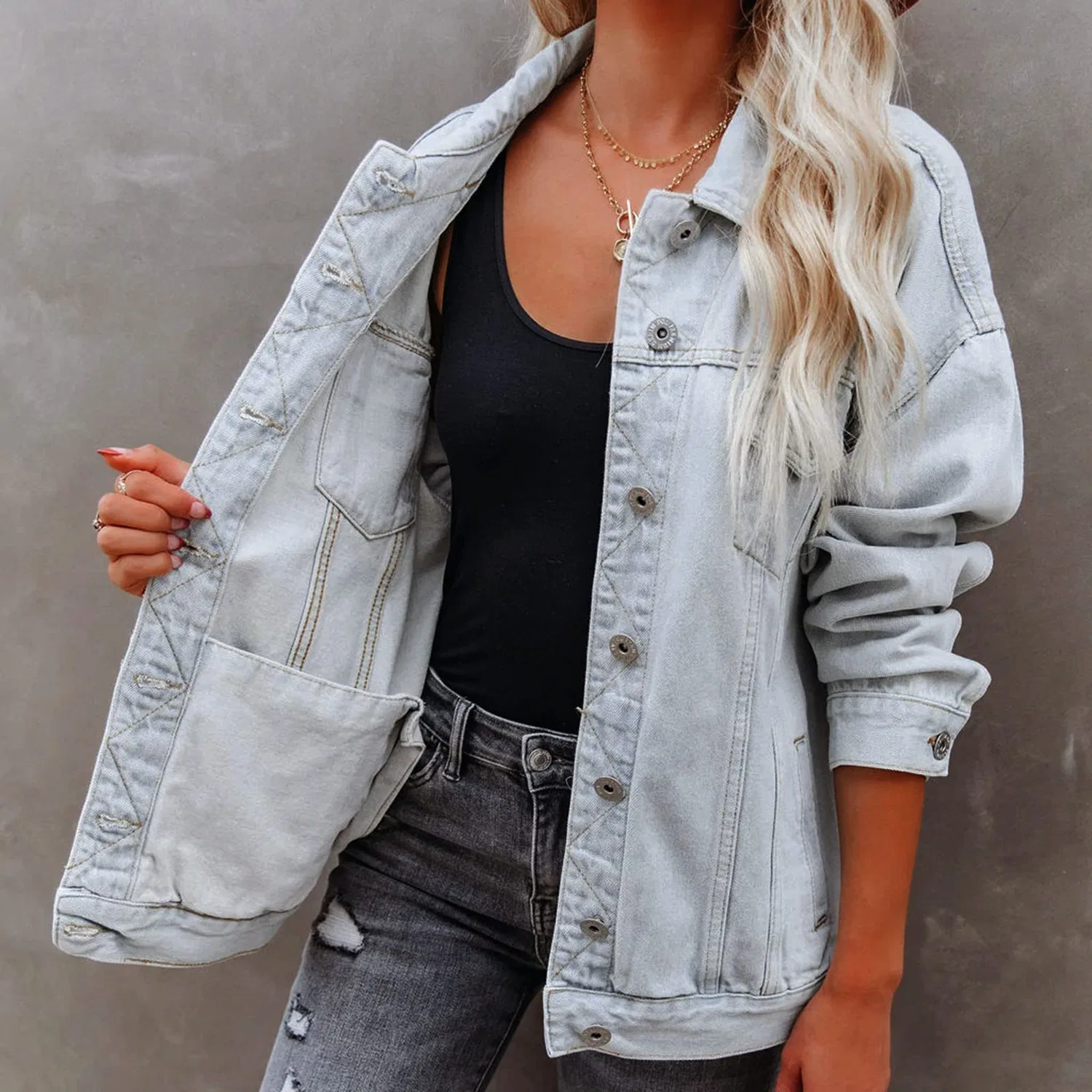 Женская джинсовая куртка с принтом Bright Waisted, A-blue — фото 4
