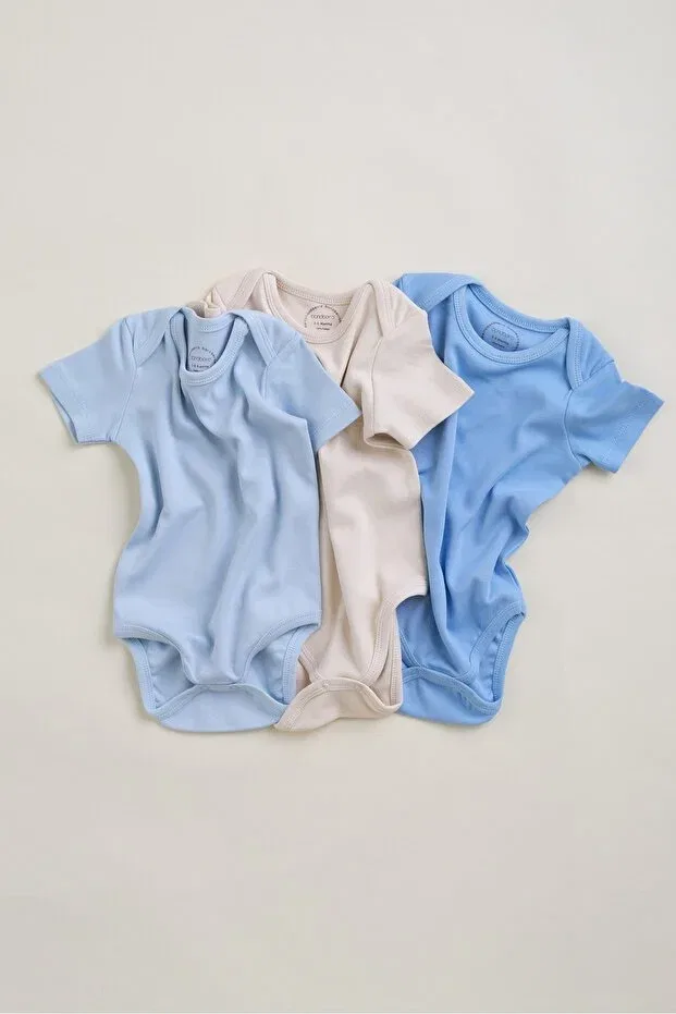 Детский комплект боди-слипов с застежкой на кнопках Bondberro, Blue / Beige / Dark Blue