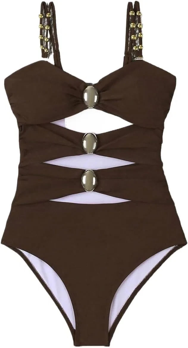 Женский цельный купальник с вырезами Monokini, Khaki