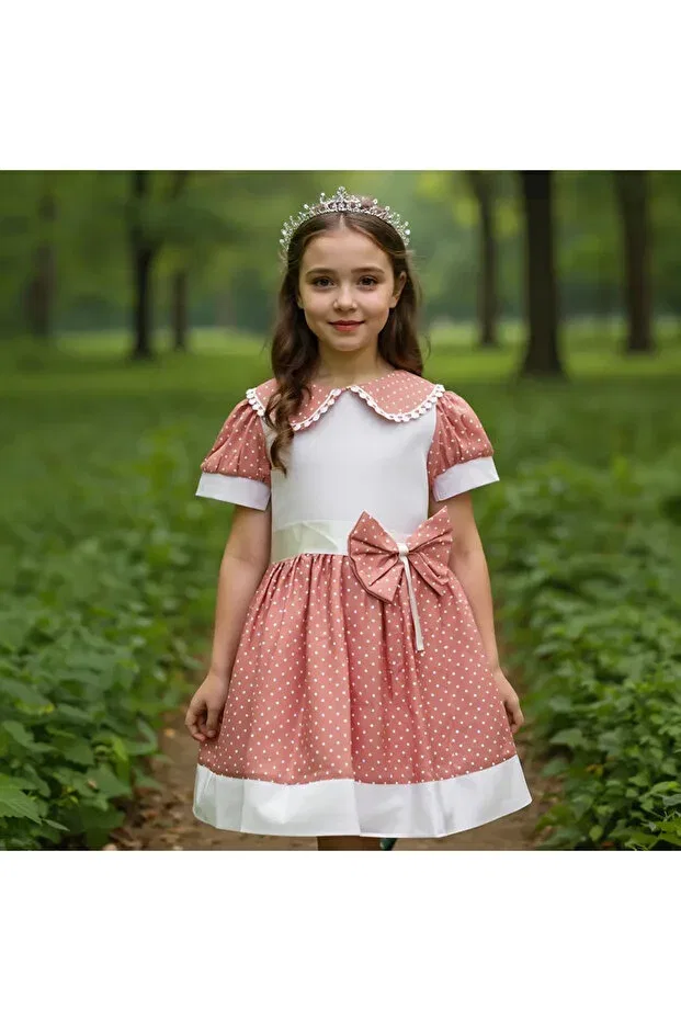 Детское платье для девочек с принтом в горошек HC Kids Wear, Salmon — фото 2