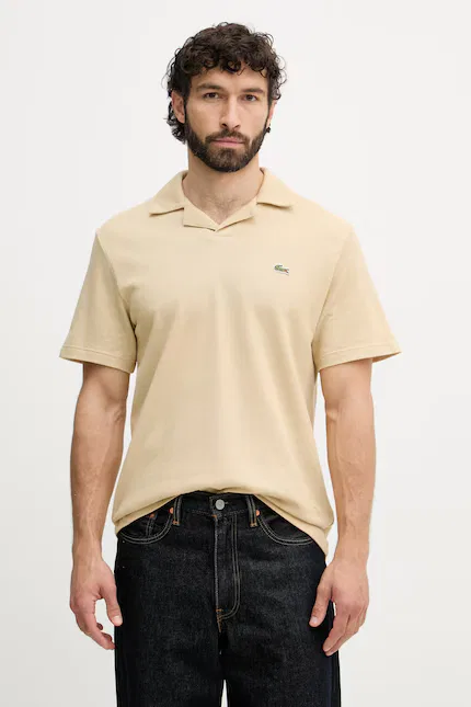 Поло Lacoste из смесового хлопка и льна, мужское, бежевый
