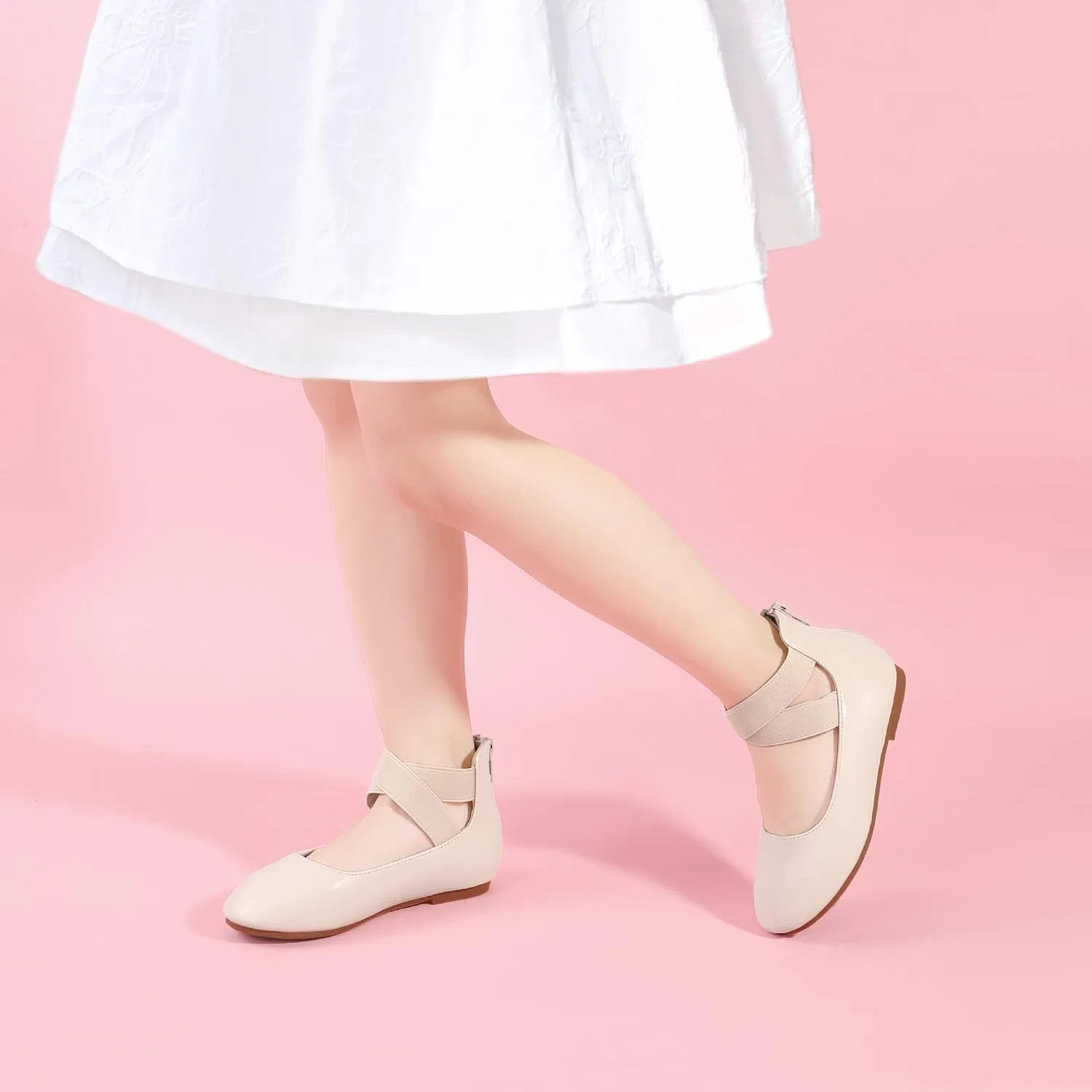 Детские туфли-балетки для девочек с ремешком на щиколотке Hehainom, Beige — фото 2
