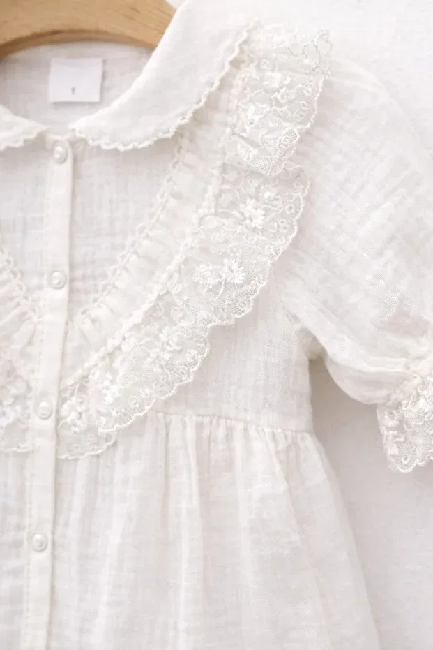 Детский комбинезон для девочек кружевной Basics Kardeşler Bebe, Ecru — фото 2