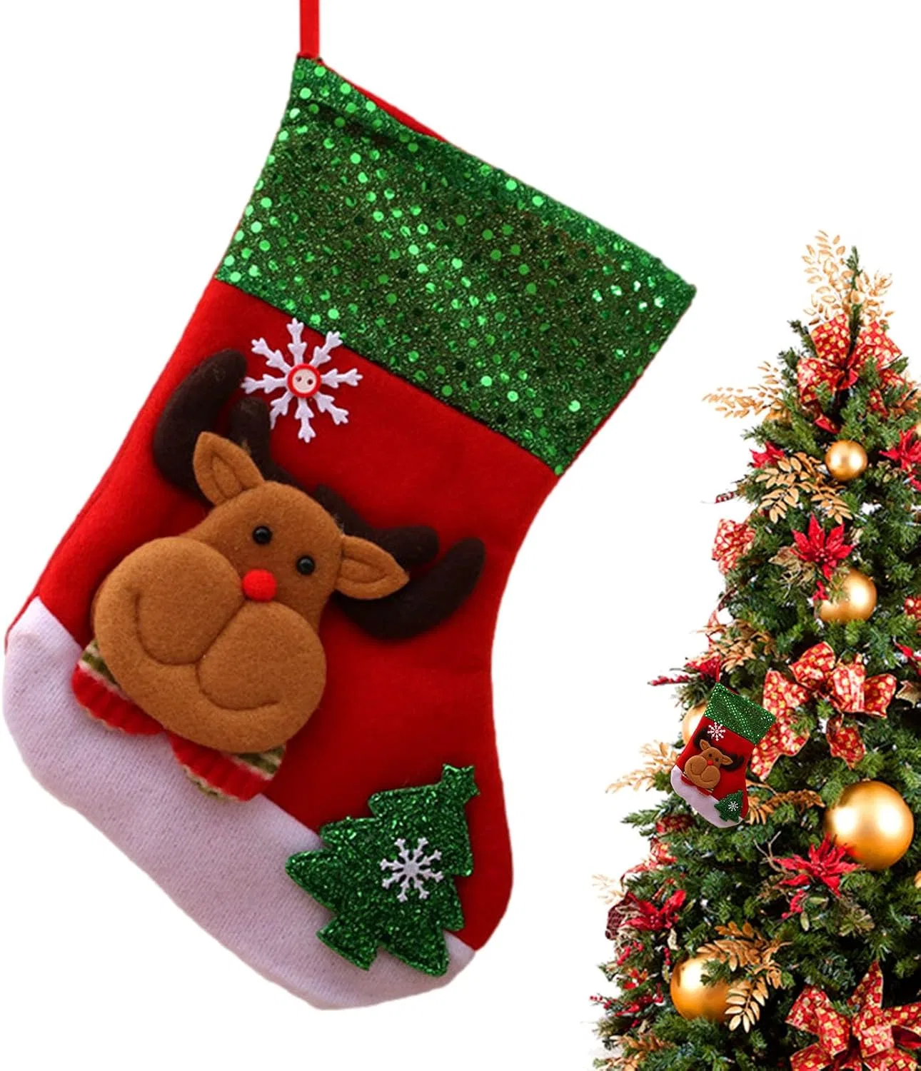 Набор новогодних носков PUCHEN, 25,4x17,8 см, Mittlere Socken mit Pailletten (Hirsch-stil)