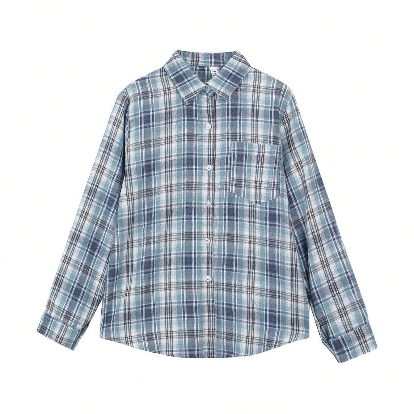 

Рубашка Plaid Long Sleeve Casual, синий
