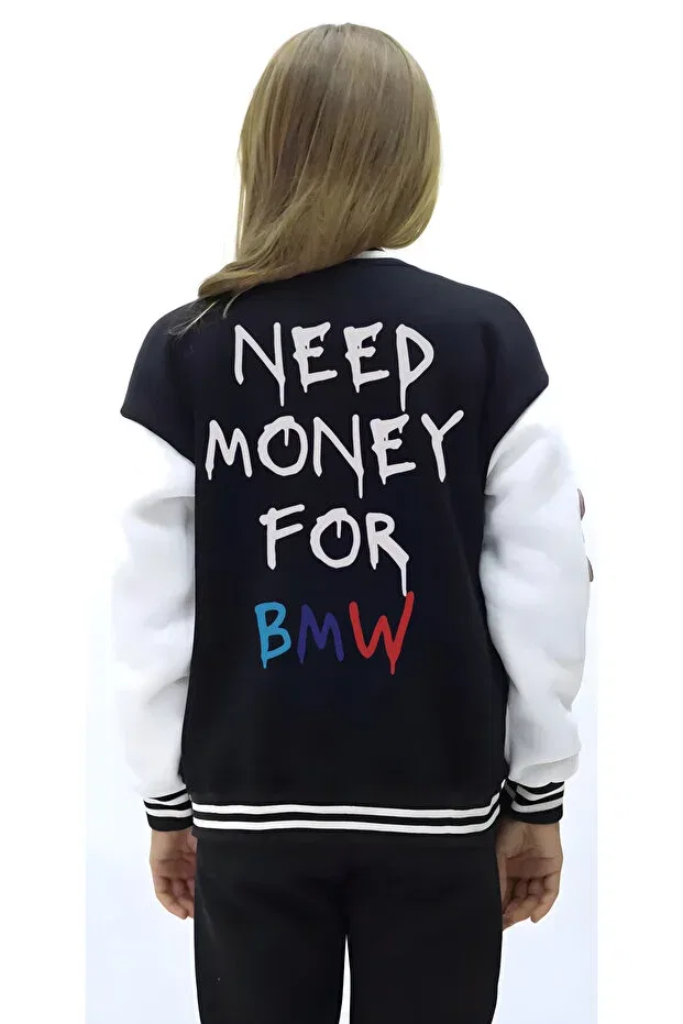 Детская куртка с принтом Oversize Girl Boy BMW Printed Premium Kids College Jacket Edizen, Black — фото 3